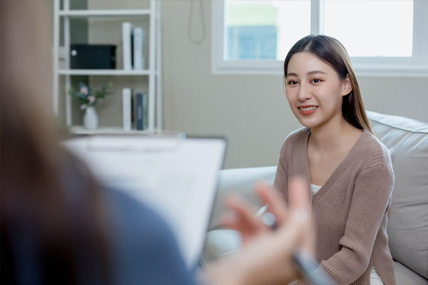 A woman visiting an abortion clinic for a consultation
